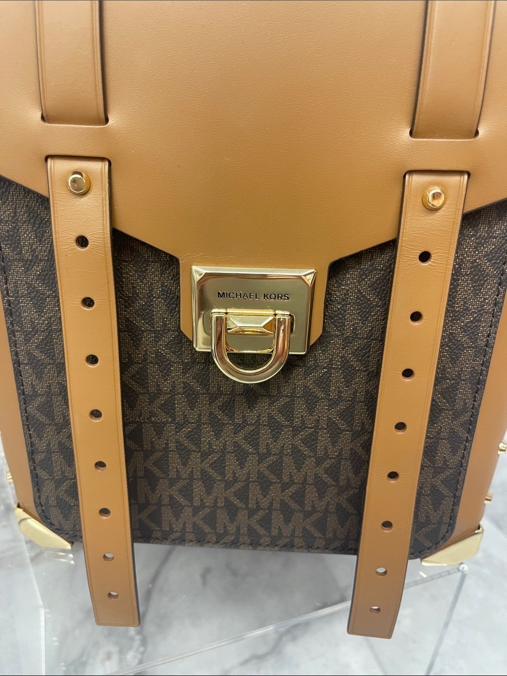 Michael Kors Manhattan Backpack Satchel & Matching Wallet Brown MK Logo - Picture 7 of 15